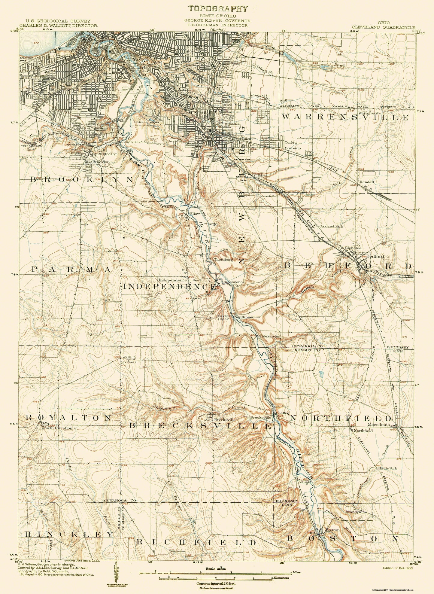 Topographical Map - Cleveland Ohio Quad - USGS 1903 - 23 x 31.48 - Vintage Wall Art