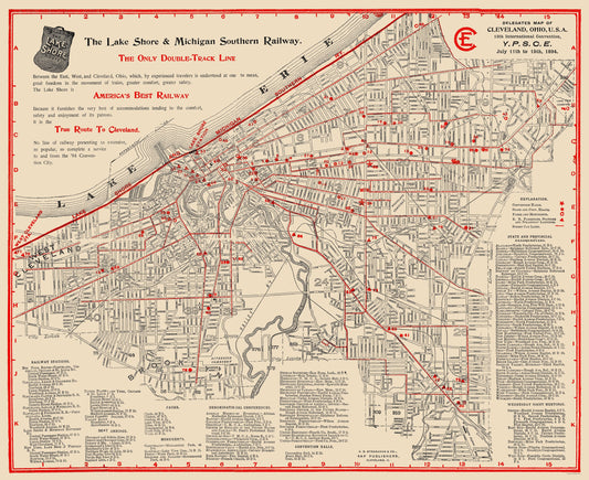 Railroad Map - Cleveland Ohio Railways - Stranahan Co 1894 - 23 x 28 - Vintage Wall Art