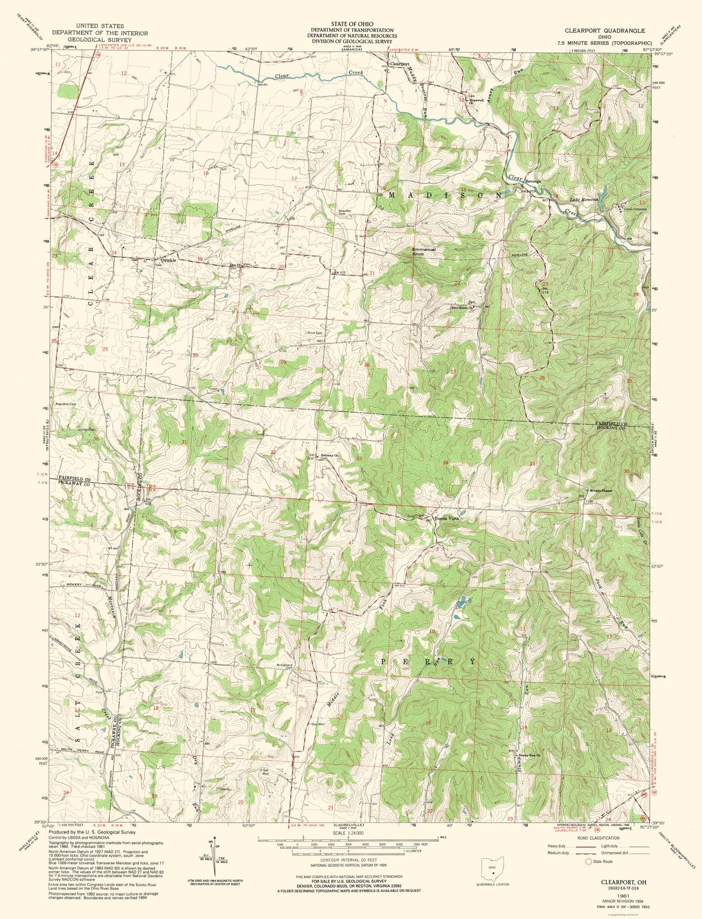 Topographical Map - Clearport Ohio Quad - USGS 1961 - 23 x 30.11 - Vintage Wall Art