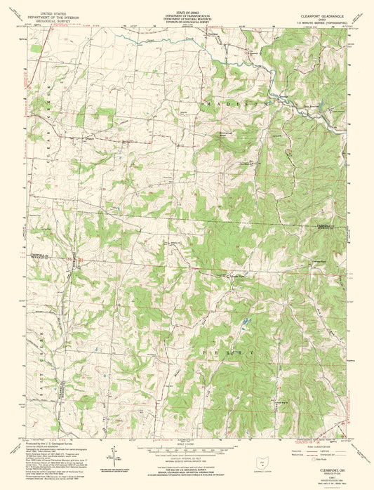 Topographical Map - Clearport Ohio Quad - USGS 1961 - 23 x 30.11 - Vintage Wall Art