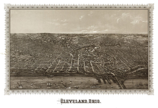 Historic Panoramic View - Cleveland Ohio - Vogt 1887 - 33.70 x 23 - Vintage Wall Art