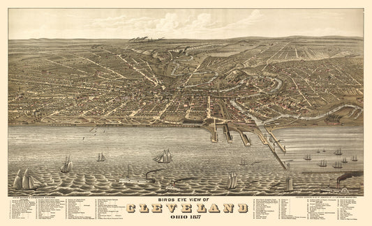 Historic Panoramic View - Cleveland Ohio - Stoner 1877 - 37.75 x 23 - Vintage Wall Art