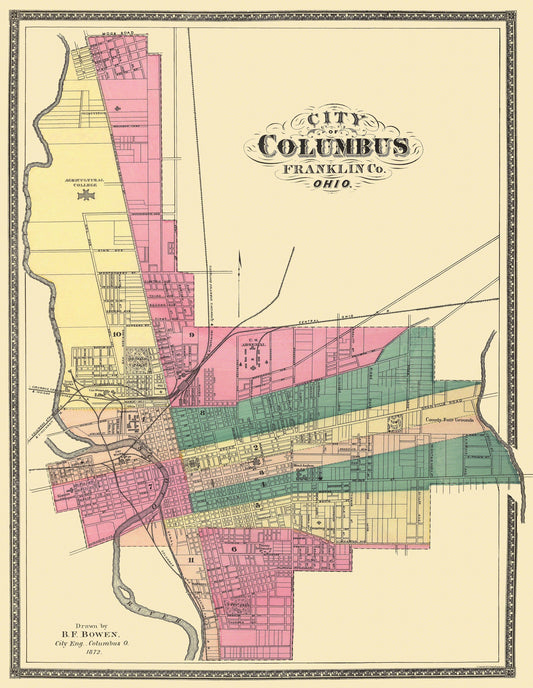 Historic City Map - Columbus Ohio - Bowen 1872 - 23 x 29.69 - Vintage Wall Art