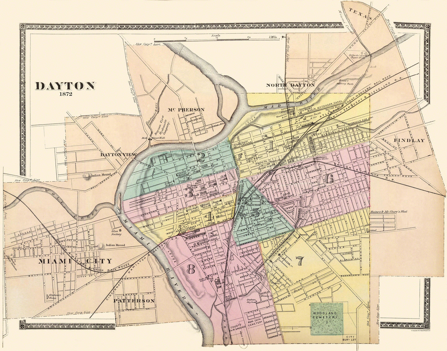 Historic City Map - Dayton Ohio - Walling 1876 - 29.31 x 23 - Vintage Wall Art