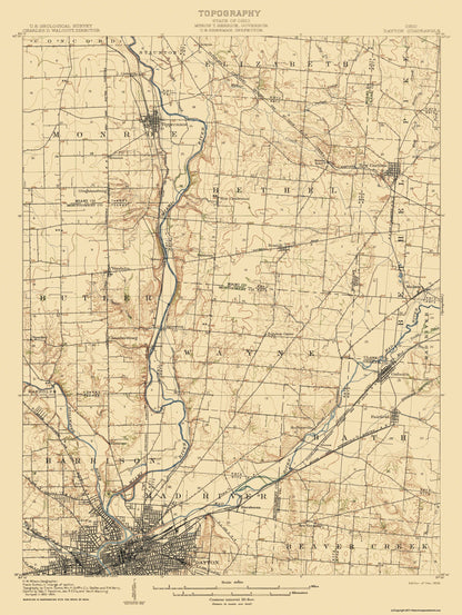 Topographical Map - Dayton Ohio Quad - USGS 1906 - 23 x 30.57 - Vintage Wall Art