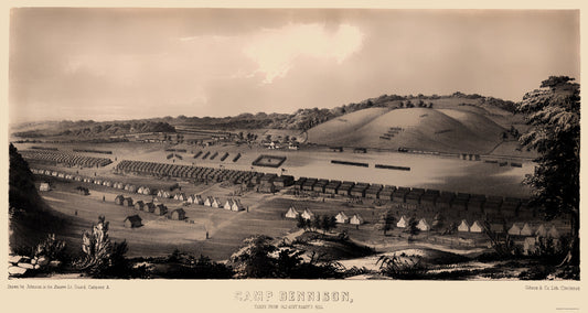 Historic Panoramic View - Camp Dennison Ohio - Gibson 1860 - 23 x 43.09 - Vintage Wall Art