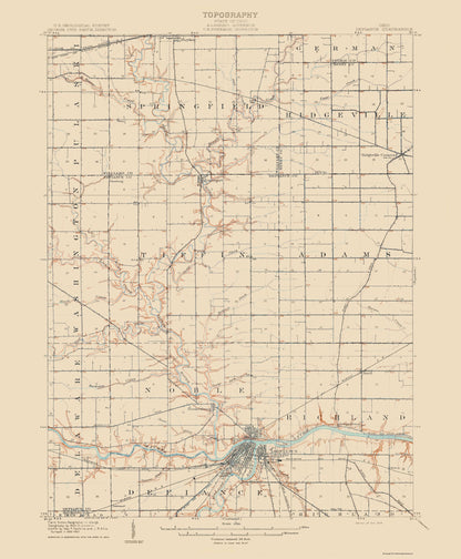 Topographical Map - Defiance Ohio Quad - USGS 1909 - 23 x 27.87 - Vintage Wall Art