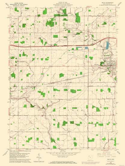 Topographical Map - Delta Ohio Quad - USGS 1960 - 23 x 30.50 - Vintage Wall Art