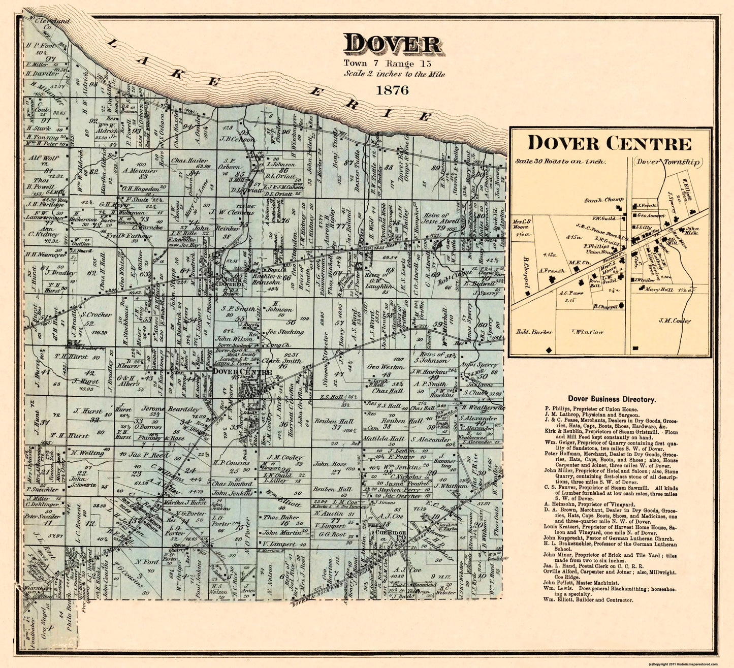 Historic City Map - Dover Ohio - Titus 1876 - 25.25 x 23 - Vintage Wall Art