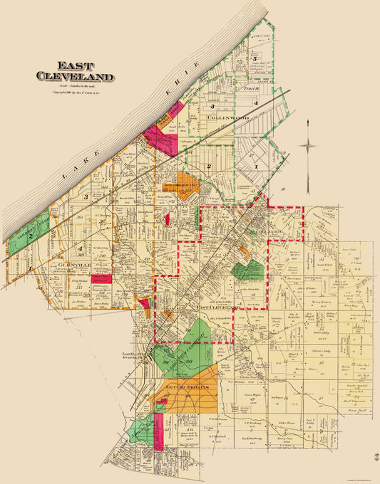 Historic City Map - East Cleveland Ohio - Cram 1892 - 23 x 29.35 - Vintage Wall Art