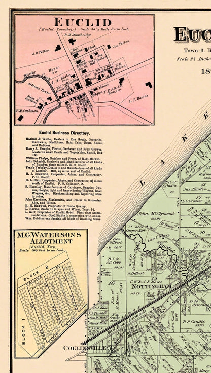 Historic City Map - Euclid Ohio - Cram 1874 - 23 x 40.69 - Vintage Wall Art