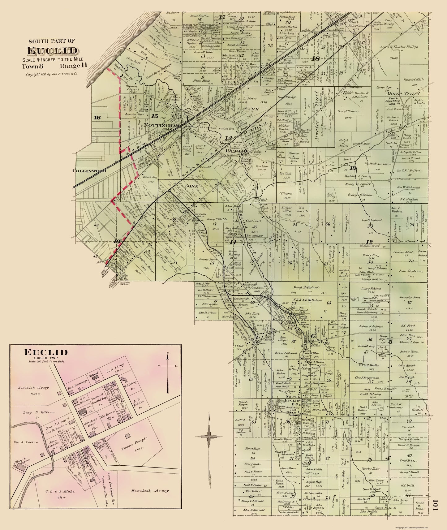 Historic City Map - Euclid Southern Ohio - Cram 1892 - 23 x 27.26 - Vintage Wall Art