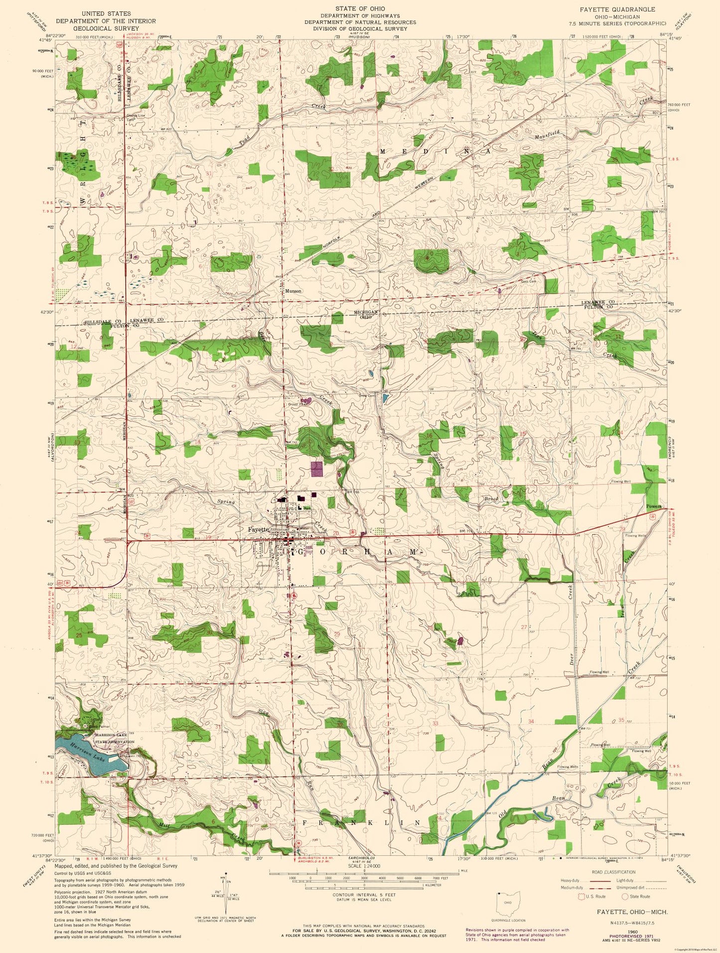 Topographical Map - Fayette Ohio Quad - USGS 1960 - 23 x 30.42 - Vintage Wall Art