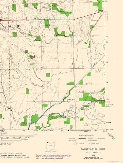 Topographical Map - Fayette Ohio Quad - USGS 1960 - 23 x 30.42 - Vintage Wall Art