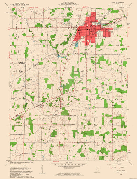 Topographical Map - Galion Ohio Quad - USGS 1960 - 23 x 30.18 - Vintage Wall Art