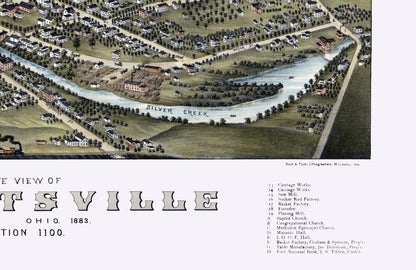 Historic Panoramic View - Garrettsville Ohio - Stoner 1883 - 35.49 x 23 - Vintage Wall Art