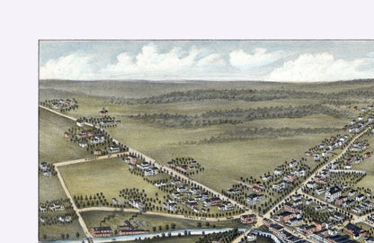 Historic Panoramic View - Garrettsville Ohio - Stoner 1883 - 35.49 x 23 - Vintage Wall Art