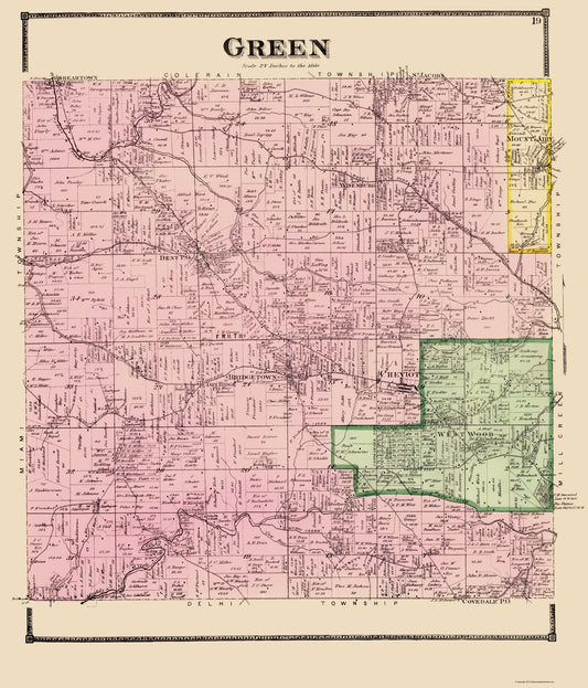 Historic City Map - Green Ohio - Titus 1869 - 23 x 26.87 - Vintage Wall Art