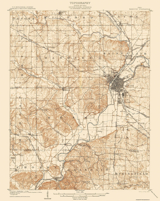 Topographical Map - Hamilton Ohio Quad - USGS 1905 - 23 x 28.92 - Vintage Wall Art