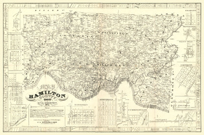 Historic County Map - Hamilton County Ohio - Emerson 1847 - 34.84 x 23 - Vintage Wall Art