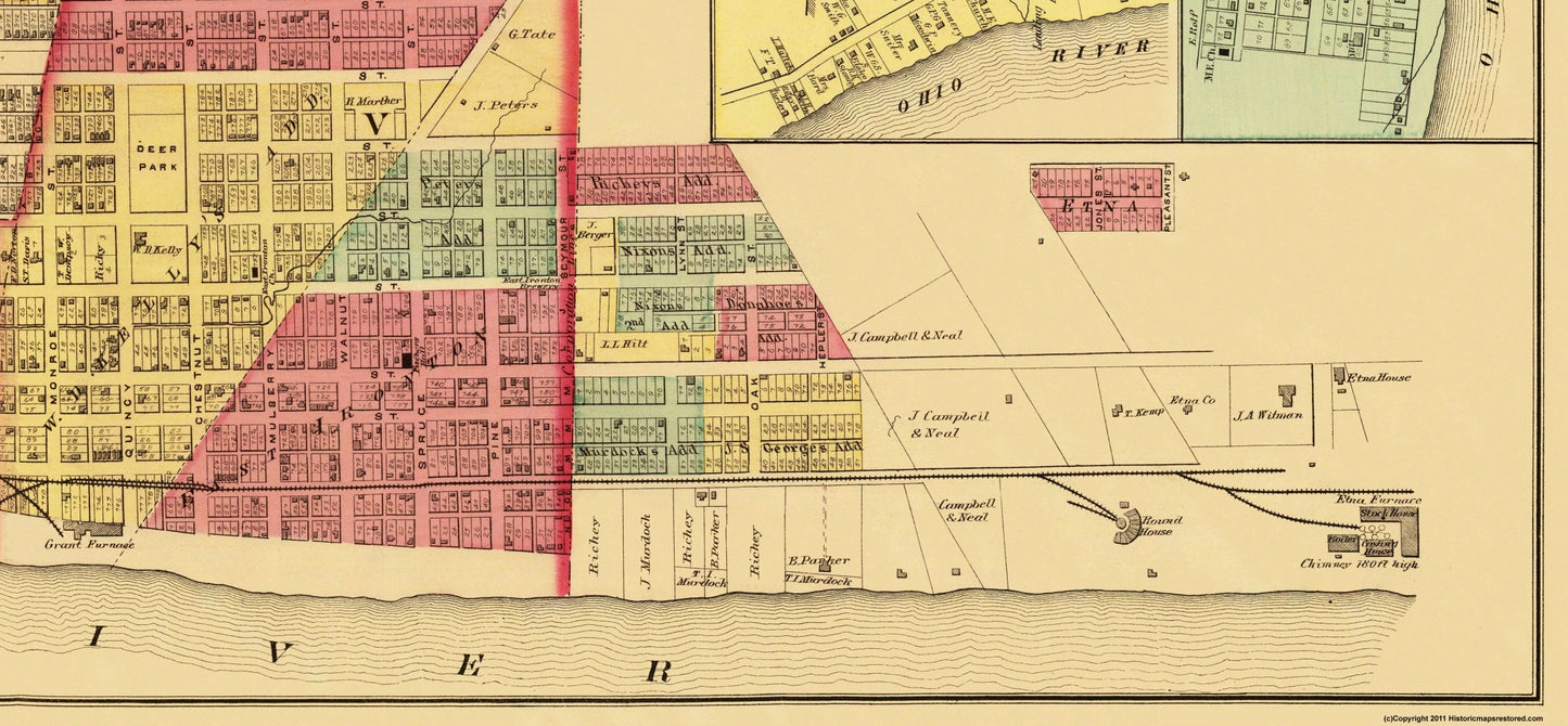 Historic City Map - Ironton Ohio - Aschbach 1877 - 49.63 x 23 - Vintage Wall Art