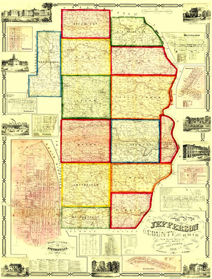 Historic County Map - Jefferson County Ohio - Lee 1856 - 23 x 30.25 - Vintage Wall Art