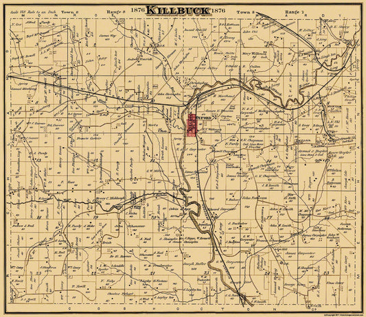 Historic City Map - Killbuck Ohio - Cring 1876 - 26.5 x 23 - Vintage Wall Art