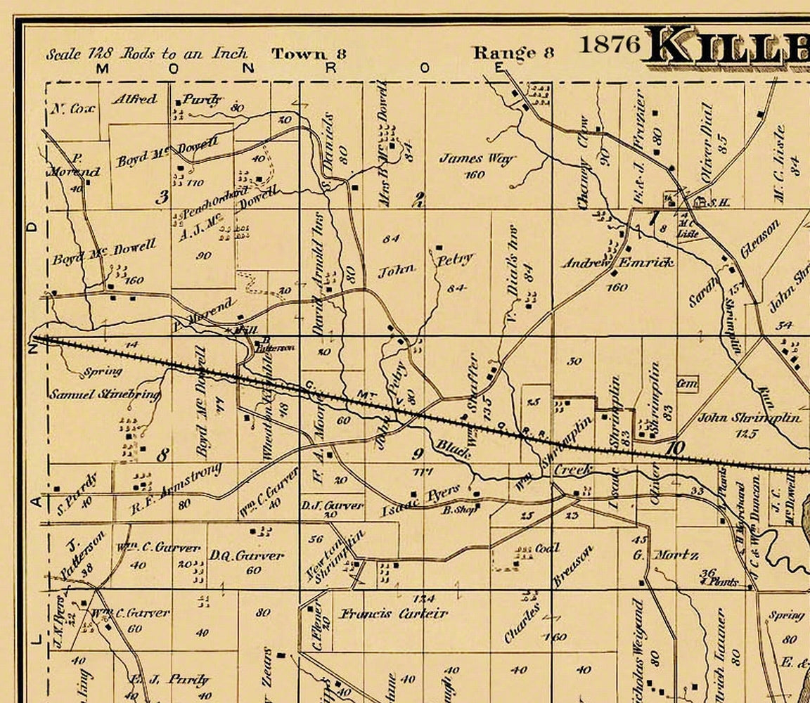 Historic City Map - Killbuck Ohio - Cring 1876 - 26.5 x 23 - Vintage Wall Art