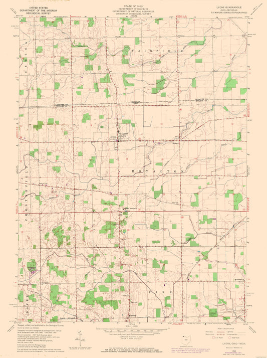 Topographical Map - Lyons Ohio Quad - USGS 1960 - 23 x 30.78 - Vintage Wall Art