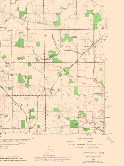 Topographical Map - Lyons Ohio Quad - USGS 1960 - 23 x 30.78 - Vintage Wall Art