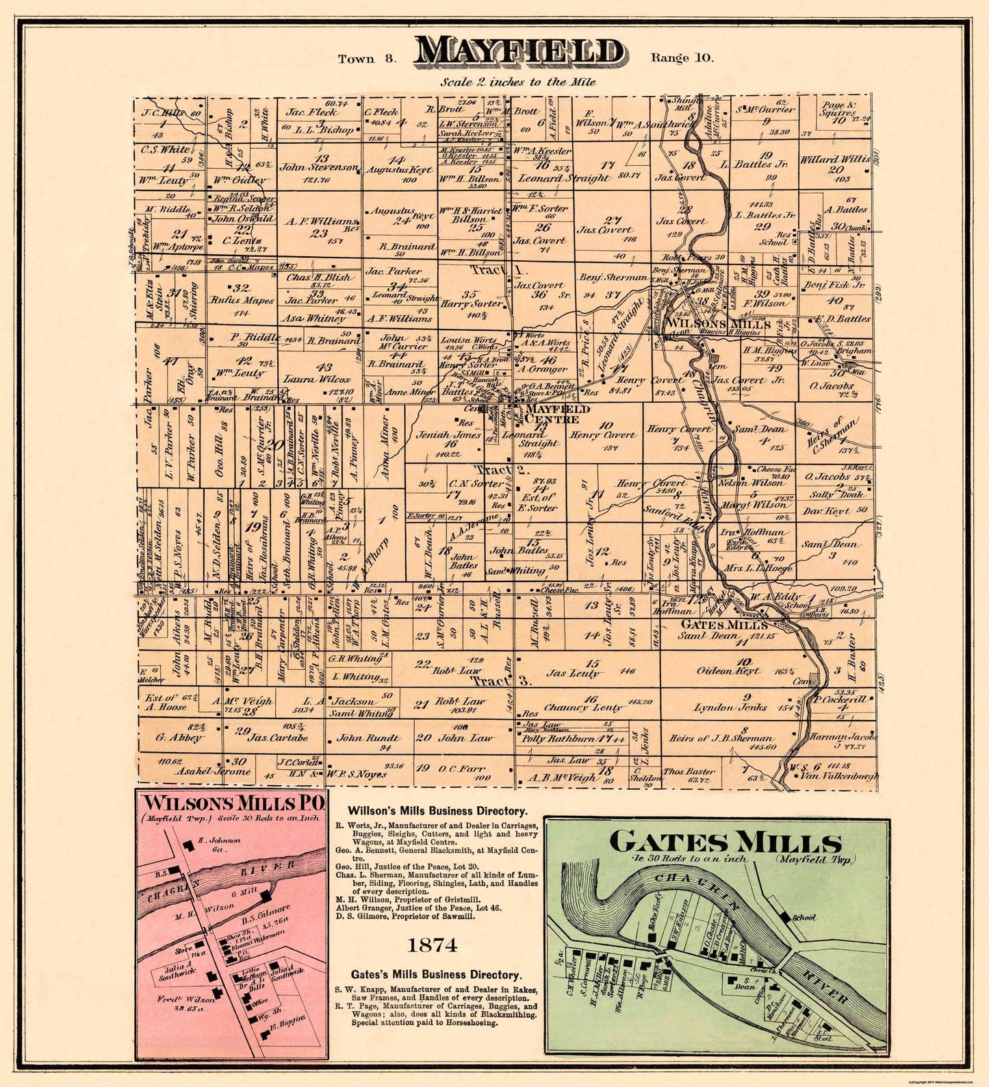 Historic City Map - Mayfield Ohio - Cram 1874 - 23 x 25.25 - Vintage Wall Art