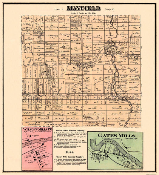 Historic City Map - Mayfield Ohio - Cram 1874 - 23 x 25.25 - Vintage Wall Art