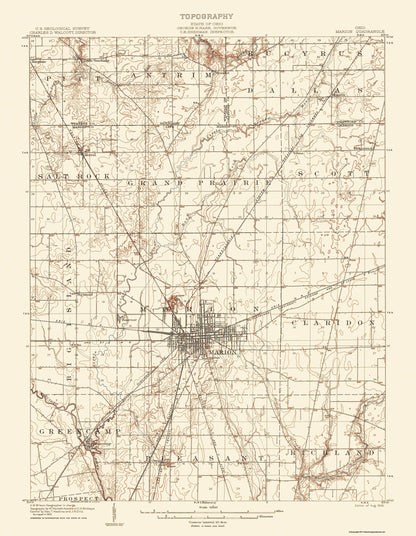 Topographical Map - Marion Ohio Quad - USGS 1905 - 23 x 29.64 - Vintage Wall Art