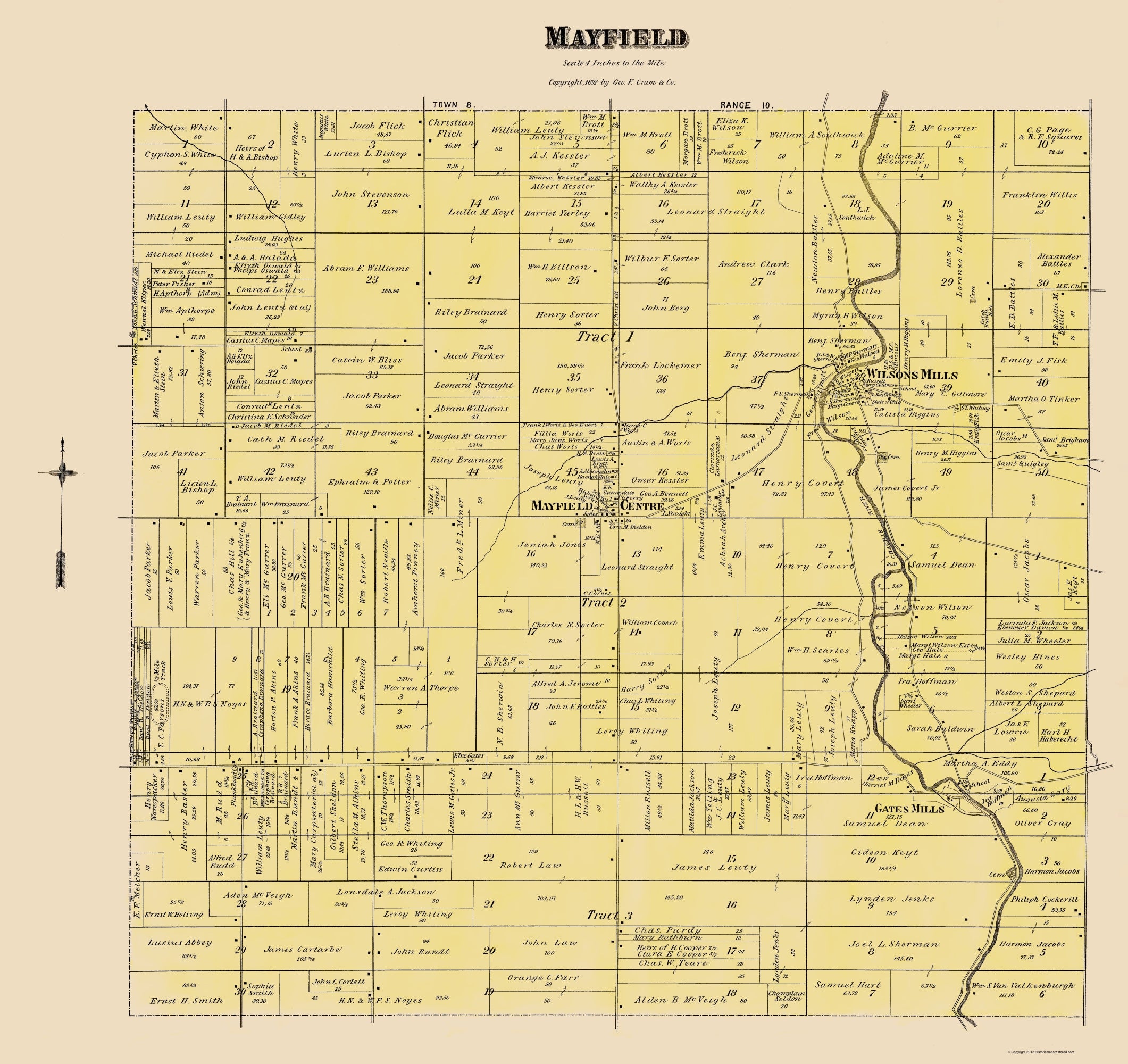 Mayfield Postcode Map Historic City Map - Mayfield Ohio - Cram 1892 - 23 x 24.39 - Vintage W ...