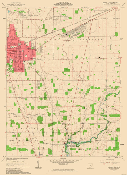 Topographical Map - East Marion Ohio Quad - USGS 1961 - 23 x 31.58 - Vintage Wall Art