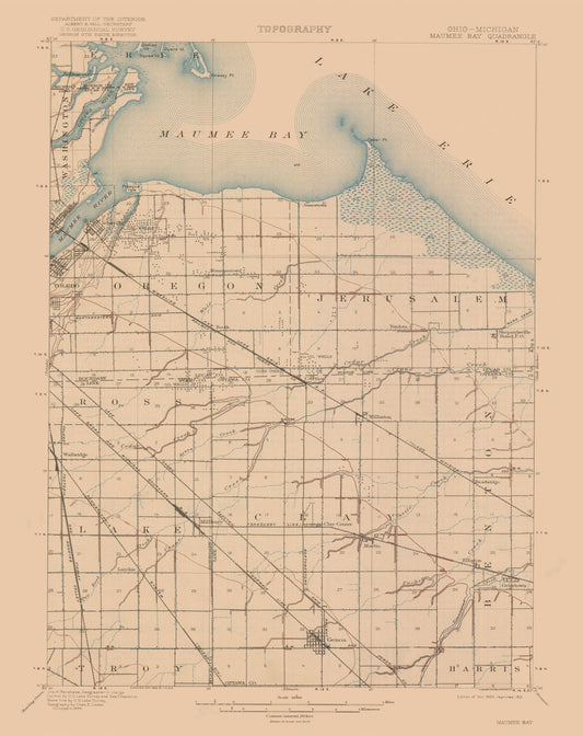 Topographical Map - Maumee Bay Ohio Quad - USGS 1900 - 23 x 29.00 - Vintage Wall Art