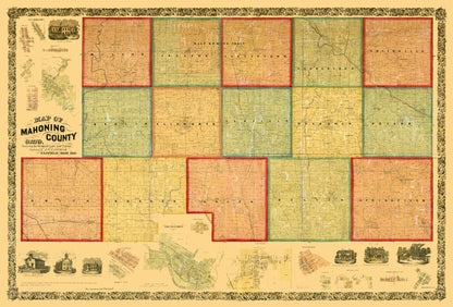 Historic County Map - Mahoning County Ohio - Canfield 1860 - 33.86 x 23 - Vintage Wall Art