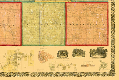 Historic County Map - Mahoning County Ohio - Canfield 1860 - 33.86 x 23 - Vintage Wall Art