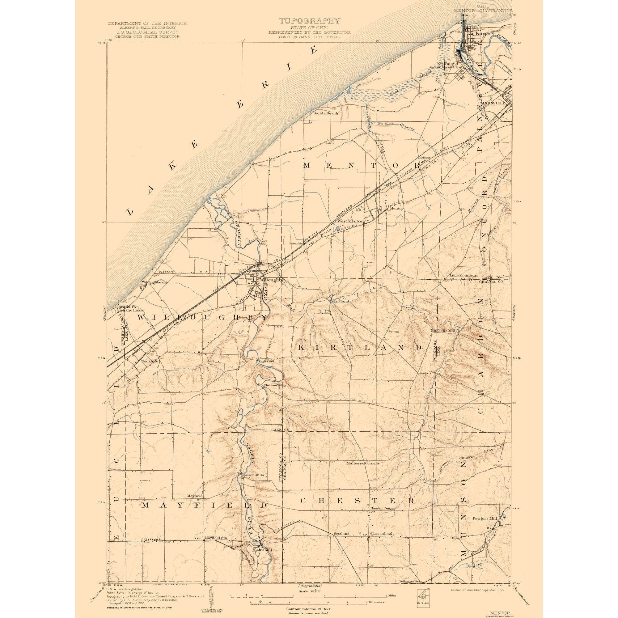 Mentor Rocks Map Topographical Map - Mentor Ohio Quad - USGS 1907 - 23 x 30.39 - Vintag ...