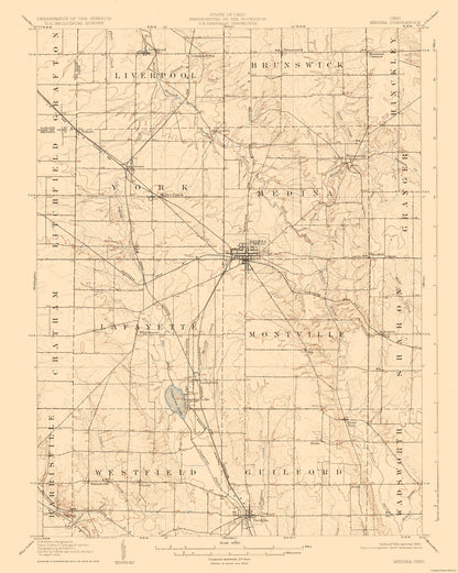 Topographical Map - Medina Ohio Quad - USGS 1906 - 23 x 28.82 - Vintage Wall Art