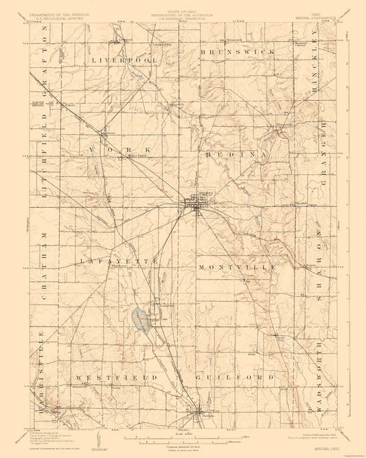 Topographical Map - Medina Ohio Quad - USGS 1906 - 23 x 28.82 - Vintage Wall Art