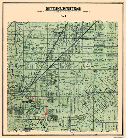 Historic City Map - Middleburg Ohio - Stewart 1874 - 23 x 25.25 - Vintage Wall Art