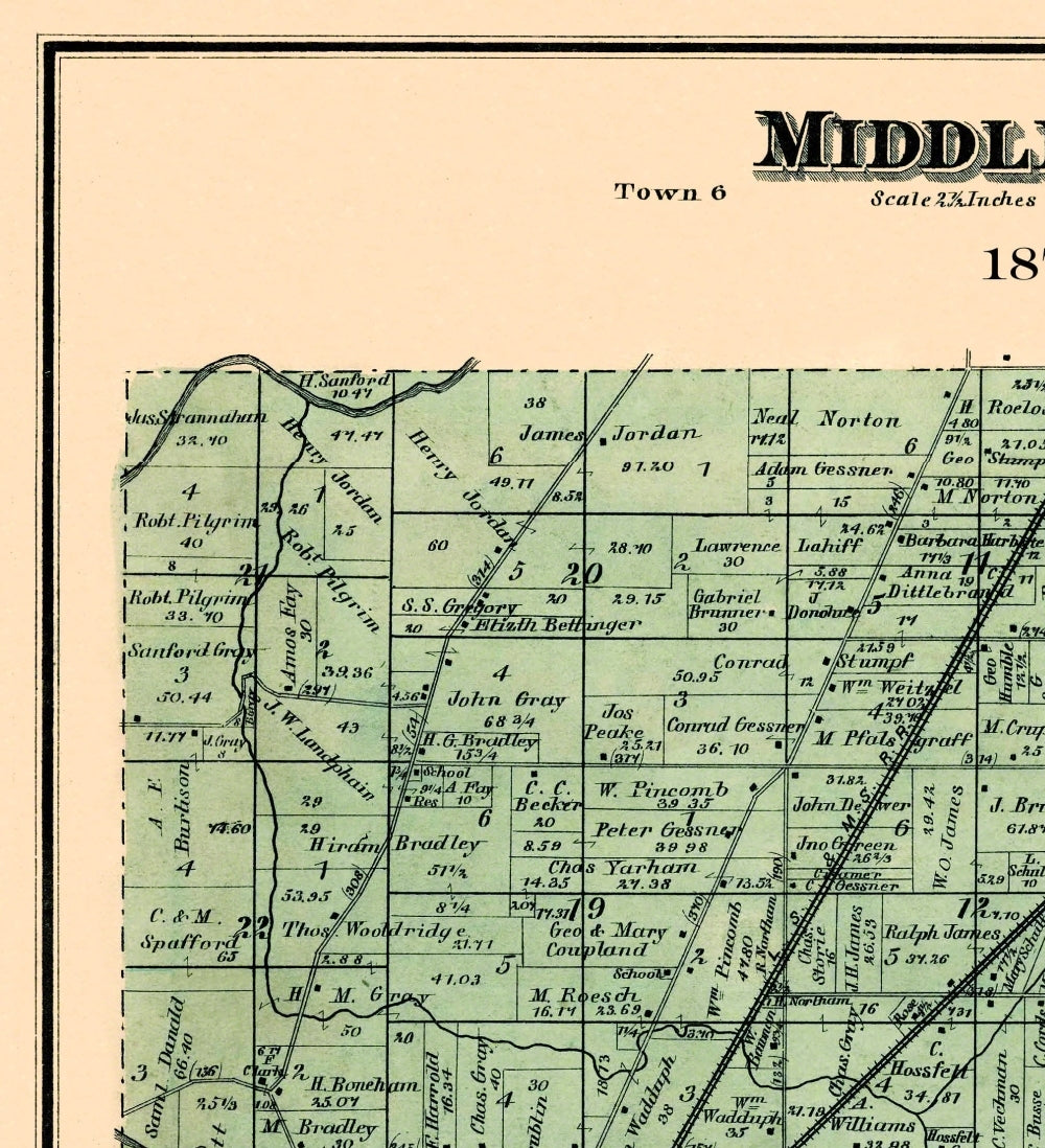 Historic City Map - Middleburg Ohio - Stewart 1874 - 23 x 25.25 - Vintage Wall Art