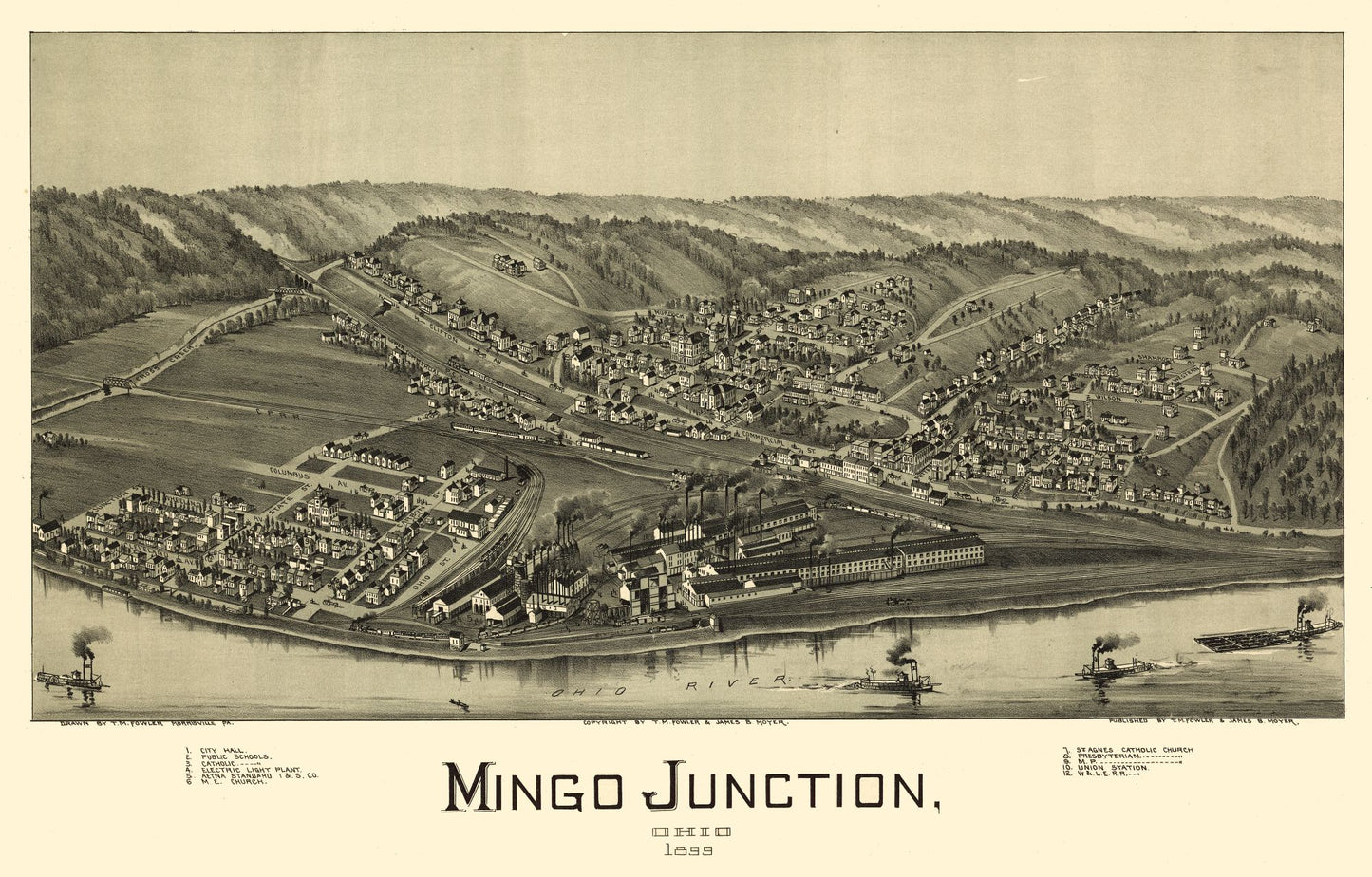 Historic Panoramic View - Mingo Junction Ohio - Moyer 1899 - 35.96 x 23 - Vintage Wall Art