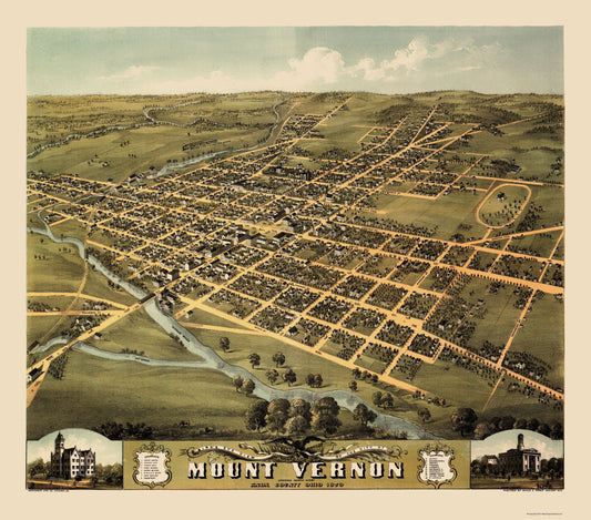 Historic Panoramic View - Mount Vernon Ohio - Ruger 1870 - 23 x 26.17 - Vintage Wall Art