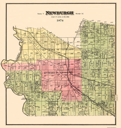 Historic City Map - Newburgh Ohio - Titus 1874 - 23 x 24.25 - Vintage Wall Art