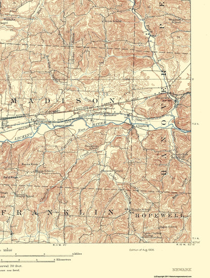 Topographical Map - Newark Ohio Quad - USGS 1909 - 23 x 30.39 - Vintage Wall Art