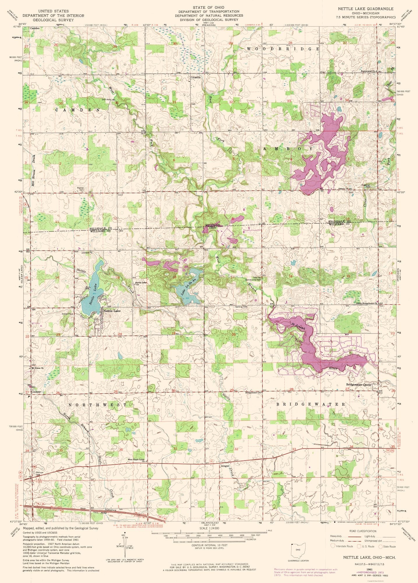 Topographical Map - Nettle Lake Ohio Quad - USGS 1961 - 23 x 32.07 - Vintage Wall Art