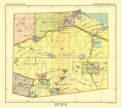 Historic State Map - Ohio - Detail - Hoen 1896 - 25.86 x 23 - Vintage Wall Art