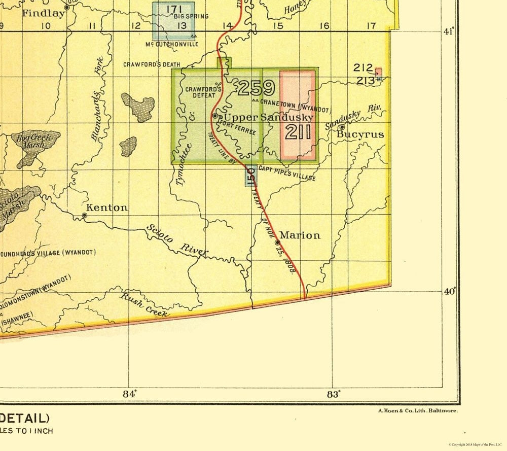 Historic State Map - Ohio - Detail - Hoen 1896 - 25.86 x 23 - Vintage Wall Art